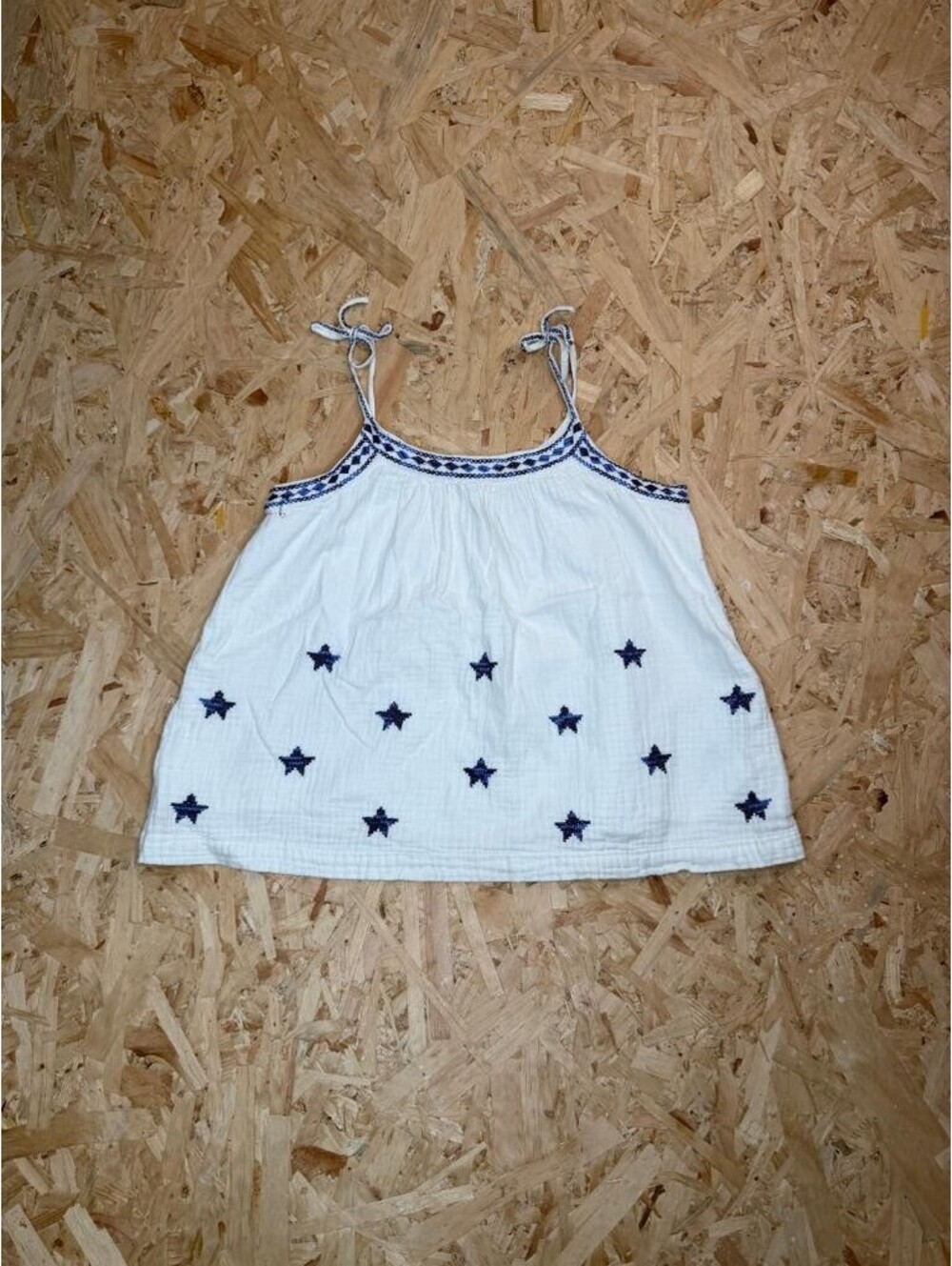 Gap Teen Girls L White Gauze Embroidered Star Cami Tank Top Tie Straps